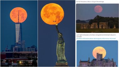 Strawberry Full Moon 2023 Photos Behind Iconic Buildings and Monuments Go Viral on Twitter, Netizens Share Stunning Moon Pics Across the Globe